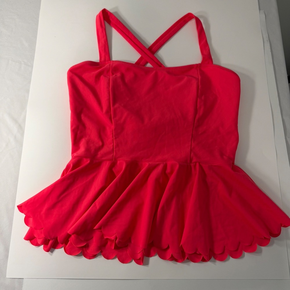 Cupshe Pink Peplum Scalloped Hem Cross Back Tankini Swim Top XXL‎ OSC-912C New